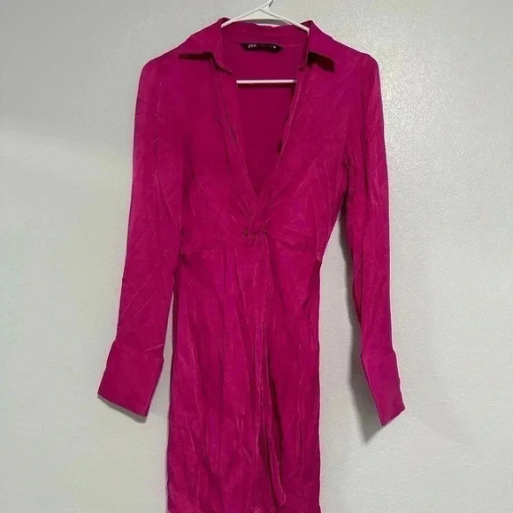 90. Zara Pink Twist Front LongSleeved Dress Womens Sz XS - Picture 5 of 9